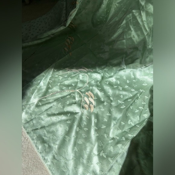 Beautiful Vintage Japanese Kimono Silk Sage Sea Green Fan Uchiwa Cotton Flower - Picture 3 of 12